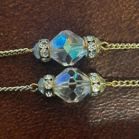 Antique Style Crystal Teardrop Drop Rhinestone Glass Beaded Necklace - Picture 8 of 12